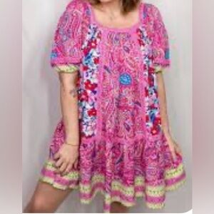 Umgee Red and Pink Puff Sleeve Sundress